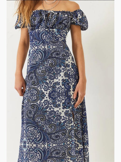Vestido midi estampado com decote em v e racha lucci - Kiabi Vestido midi estampado com decote em v e racha lucci - Kiabi