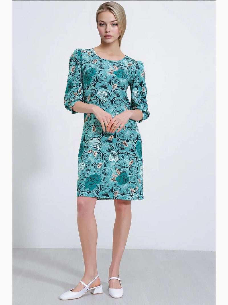 Vestido midi estampado com rosas sálvia bdart Azul-petróleo - Kiabi