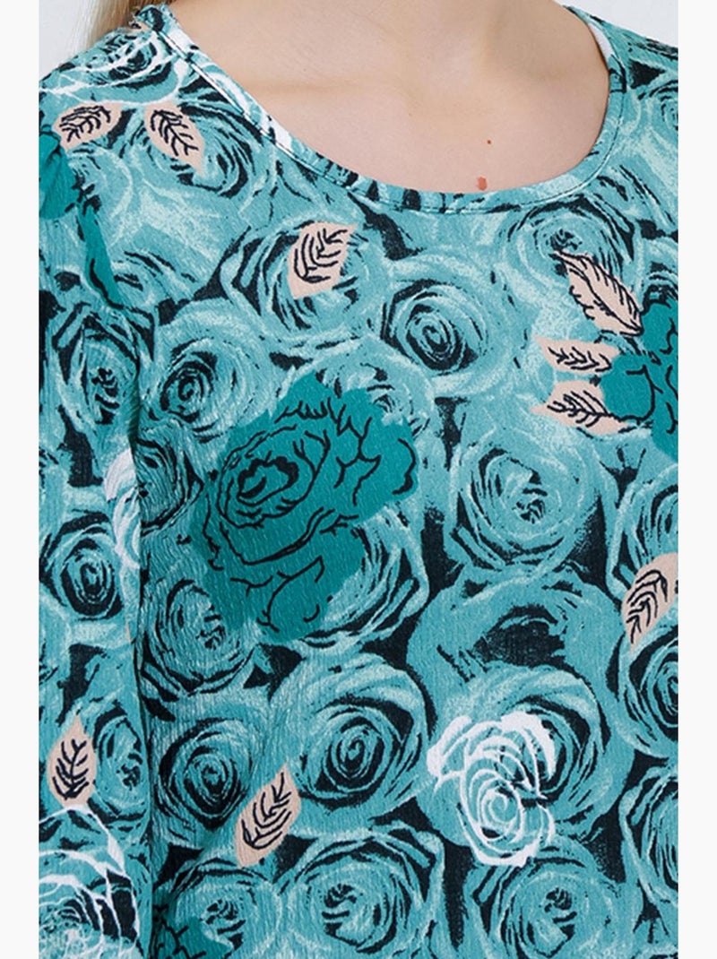 Vestido midi estampado com rosas sálvia bdart Azul-petróleo - Kiabi