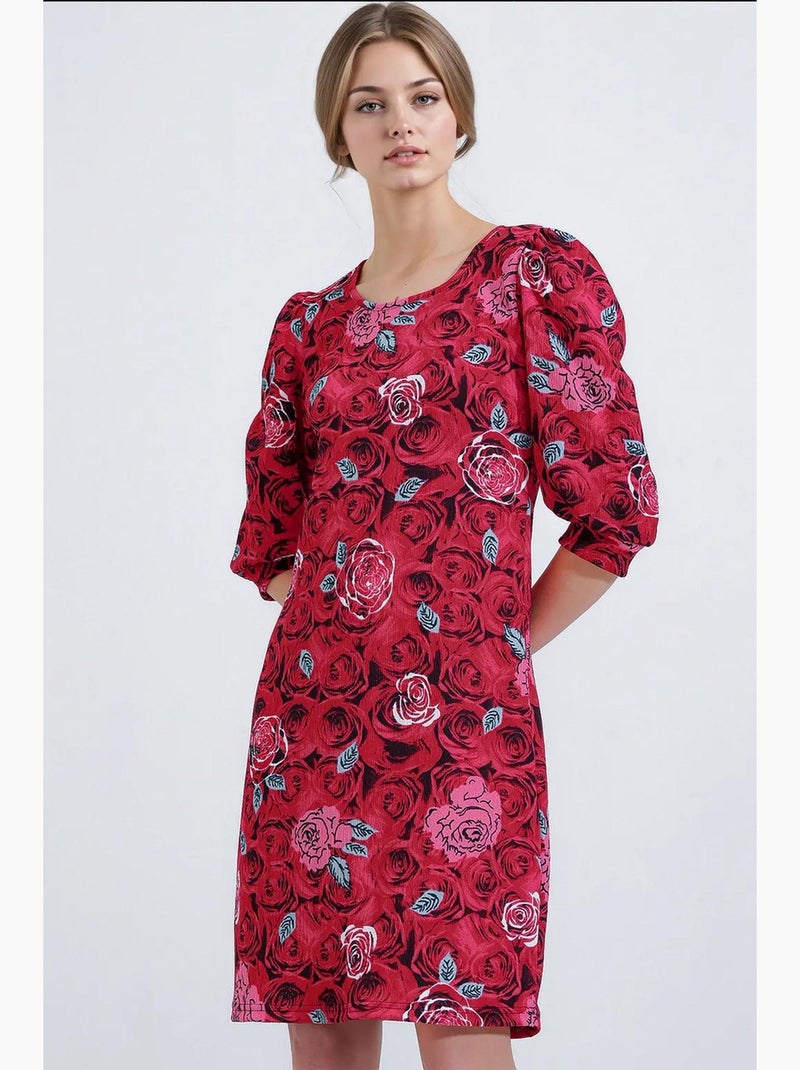Vestido midi estampado com rosas sálvia bdart Vermelho bordô - Kiabi
