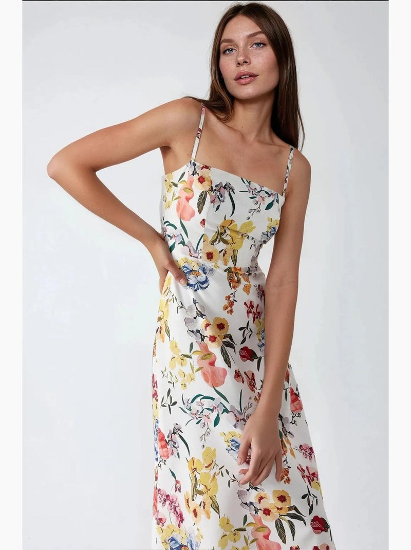 Vestido midi estampado hiccup Branco - Kiabi