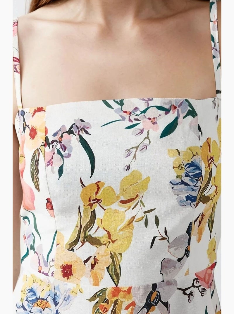Vestido midi estampado hiccup Branco - Kiabi