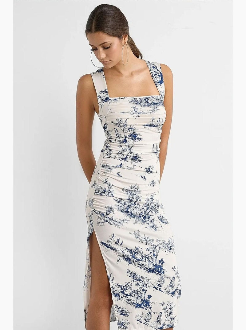 Vestido midi estampado sem mangas hiccup Branco - Kiabi