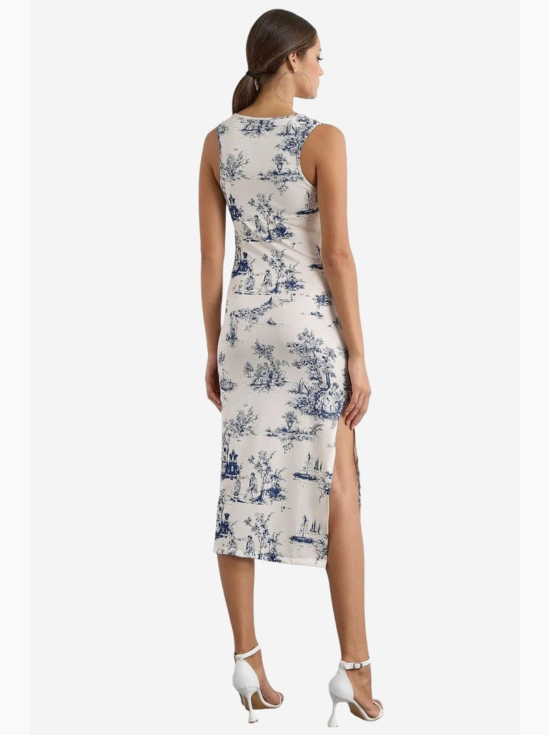 Vestido midi estampado sem mangas hiccup Branco - Kiabi