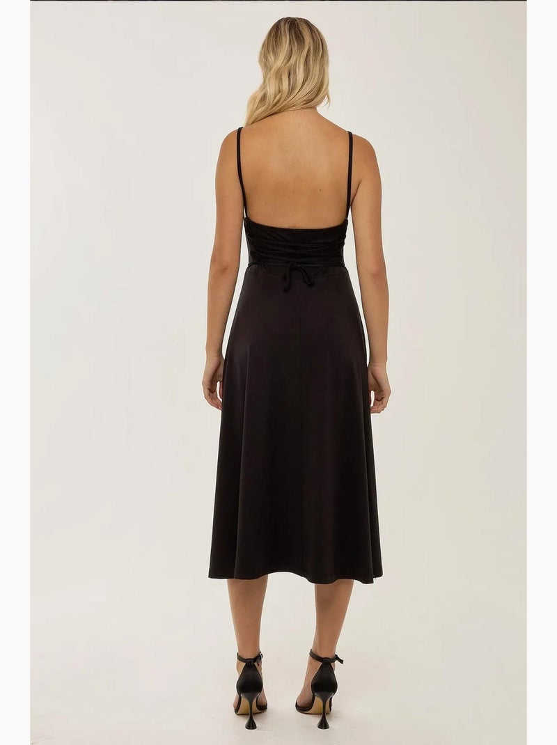 Vestido midi evasé com alças hiccup Preto - Kiabi