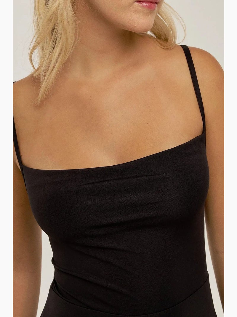 Vestido midi evasé com alças hiccup Preto - Kiabi