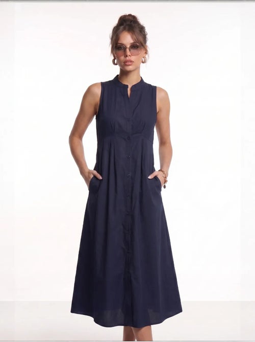 Vestido midi evasé sem mangas com gola mandarim istanbul - Kiabi Vestido midi evasé sem mangas com gola mandarim istanbul - Kiabi
