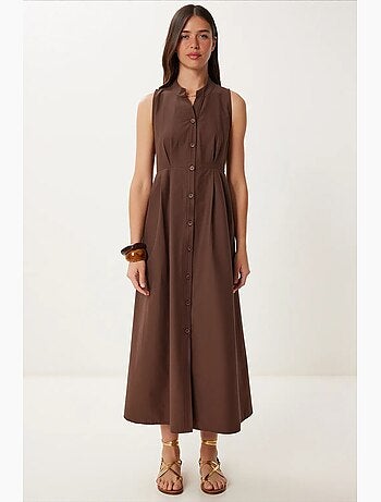 Vestido midi evasé sem mangas com gola mandarim istanbul