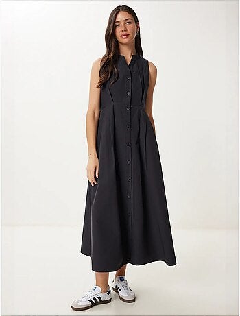 Vestido midi evasé sem mangas com gola mandarim istanbul