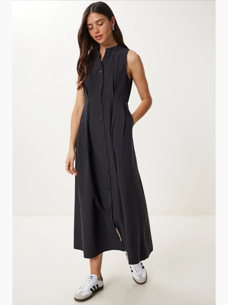 Vestido midi evasé sem mangas com gola mandarim istanbul Preto - Kiabi