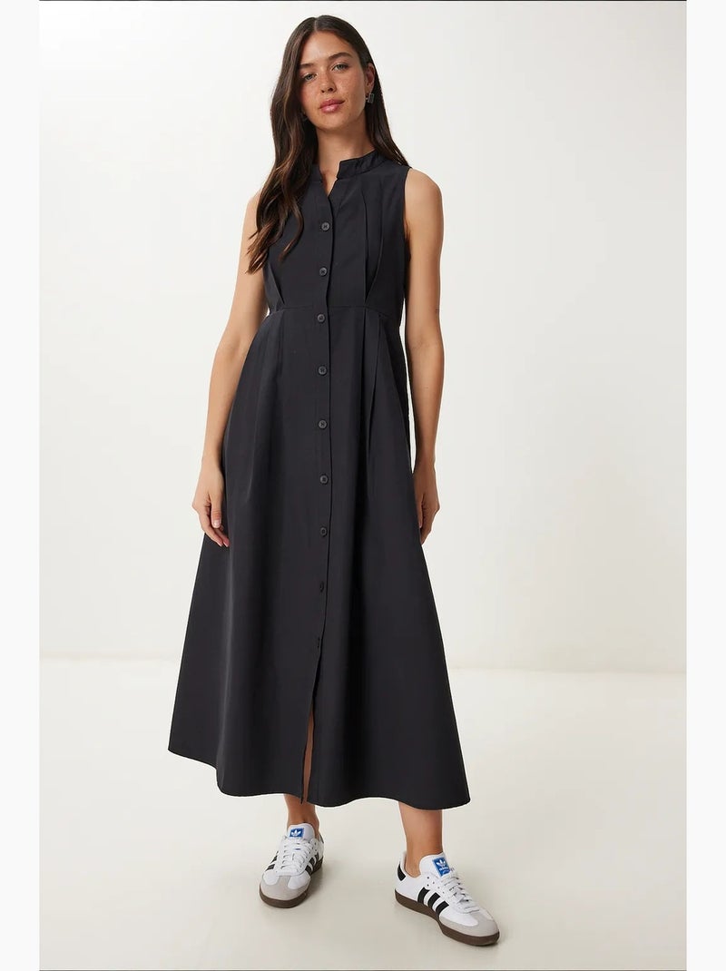 Vestido midi evasé sem mangas com gola mandarim istanbul Preto - Kiabi