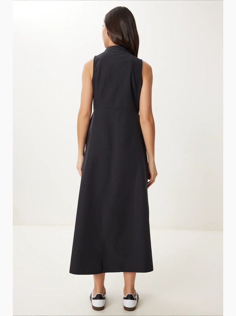Vestido midi evasé sem mangas com gola mandarim istanbul Preto - Kiabi