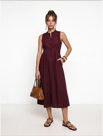 Vestido midi evasé sem mangas com gola mandarim istanbul