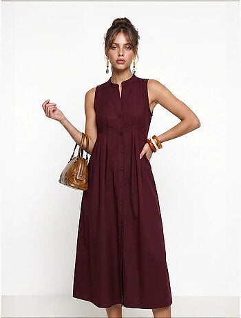Vestido midi evasé sem mangas com gola mandarim istanbul