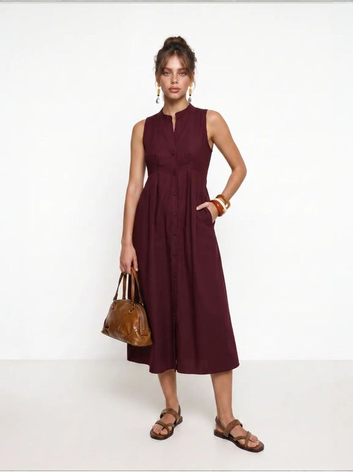 Vestido midi evasé sem mangas com gola mandarim istanbul - Kiabi Vestido midi evasé sem mangas com gola mandarim istanbul - Kiabi