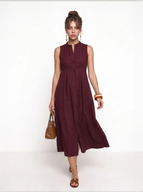 Vestido midi evasé sem mangas com gola mandarim istanbul - Kiabi Vestido midi evasé sem mangas com gola mandarim istanbul - Kiabi