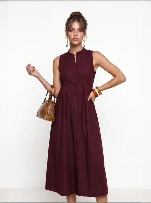 Vestido midi evasé sem mangas com gola mandarim istanbul - Kiabi Vestido midi evasé sem mangas com gola mandarim istanbul - Kiabi