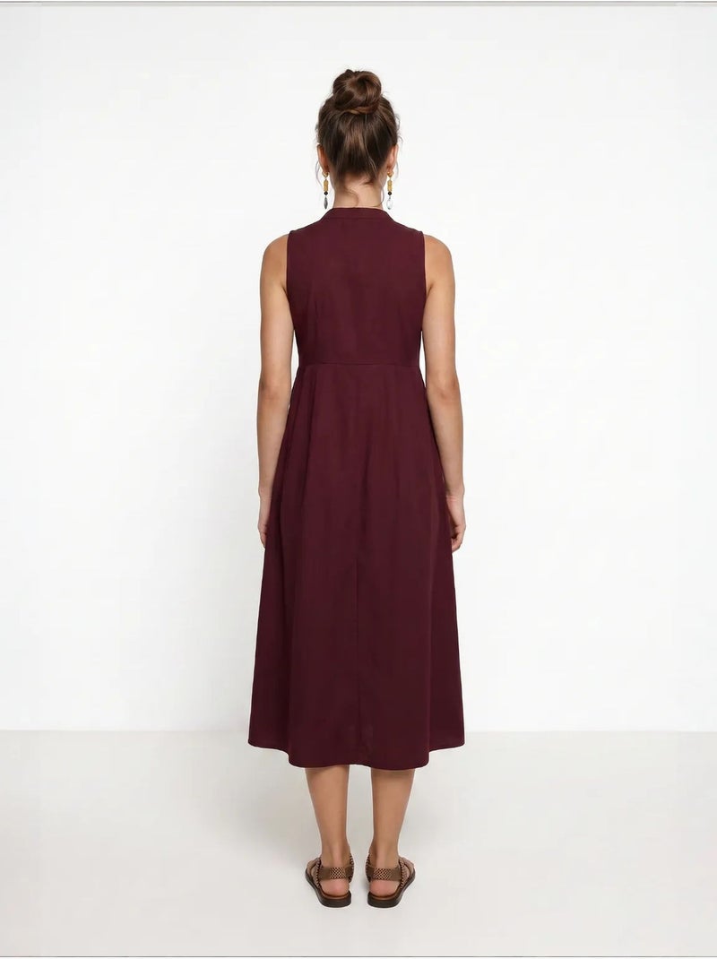 Vestido midi evasé sem mangas com gola mandarim istanbul Vermelho bordô - Kiabi