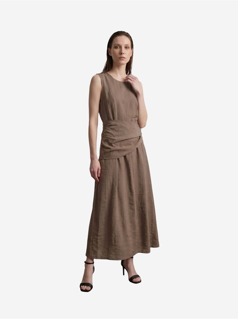 Vestido midi evasê sem mangas my fashion Toupe - Kiabi
