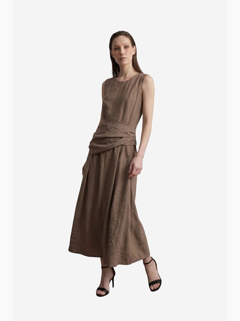 Vestido midi evasê sem mangas my fashion Toupe - Kiabi
