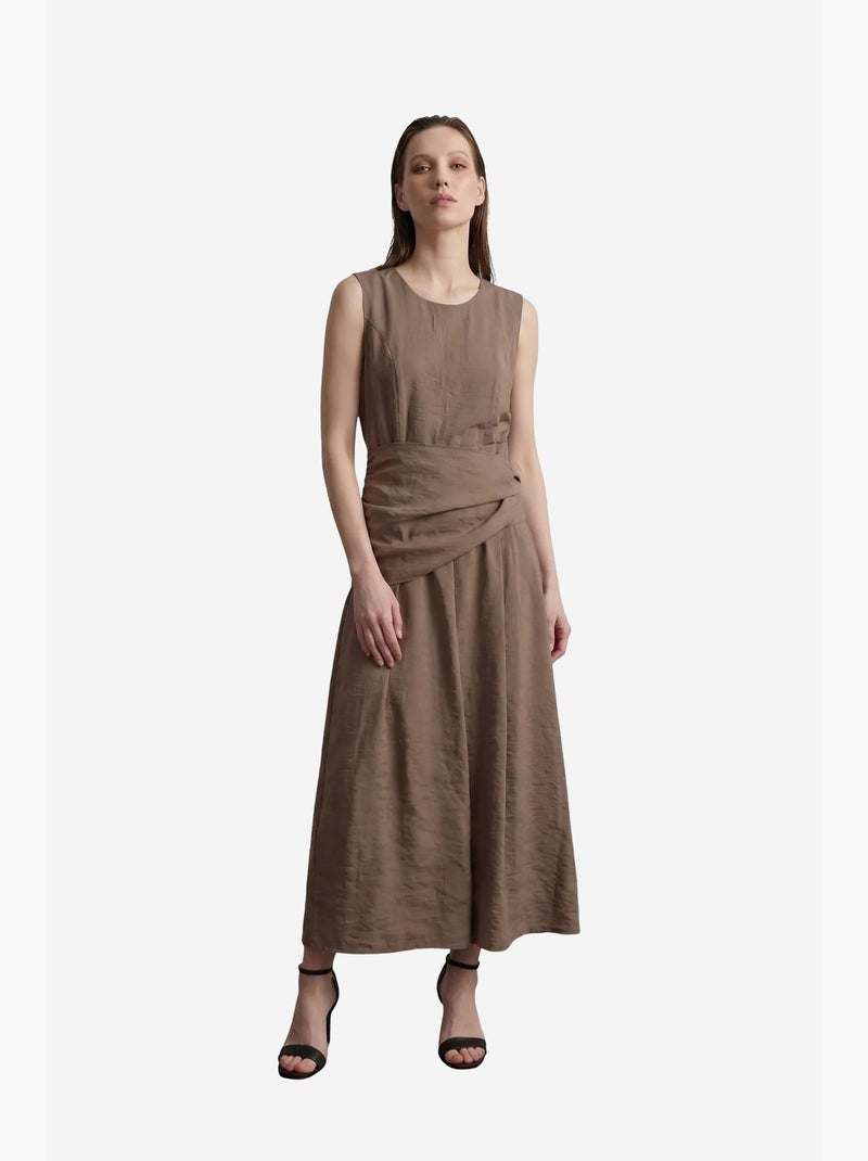 Vestido midi evasê sem mangas my fashion Toupe - Kiabi
