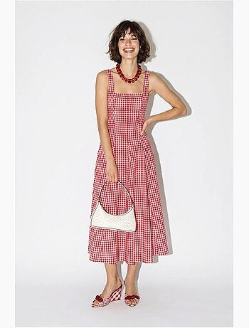 Vestido midi evasê xadrez lucci