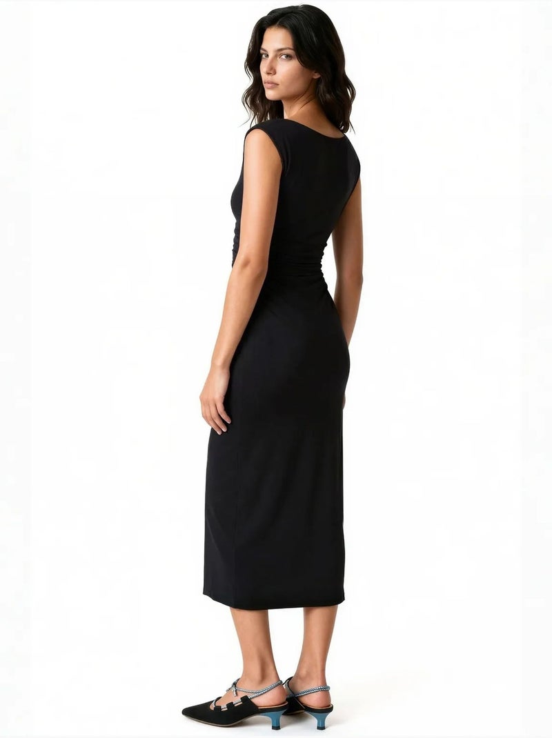 Vestido midi feminino de poliamida e elastano busem Preto - Kiabi