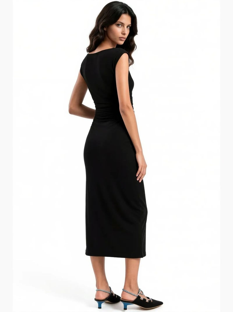 Vestido midi feminino de poliamida e elastano busem Preto - Kiabi