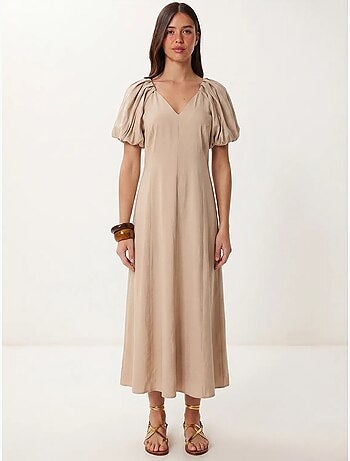 Vestido midi feminino em linha a com decote em v istanbul