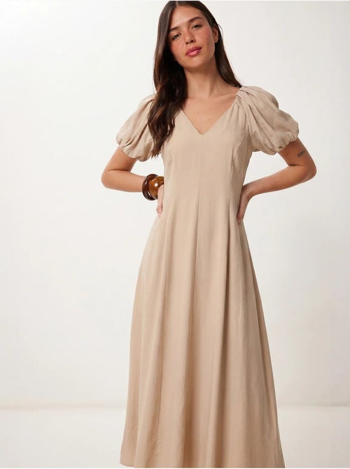 Vestido midi feminino em linha a com decote em v istanbul - Kiabi Vestido midi feminino em linha a com decote em v istanbul - Kiabi