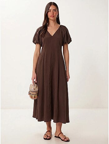 Vestido midi feminino em linha a com decote em v istanbul