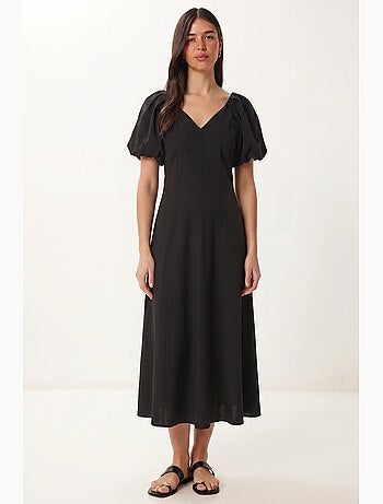 Vestido midi feminino em linha a com decote em v istanbul