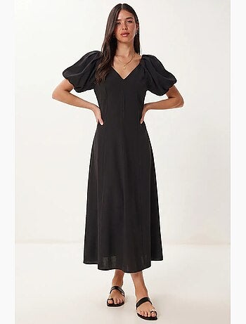 Vestido midi feminino em linha a com decote em v istanbul