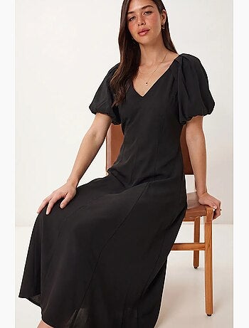 Vestido midi feminino em linha a com decote em v istanbul