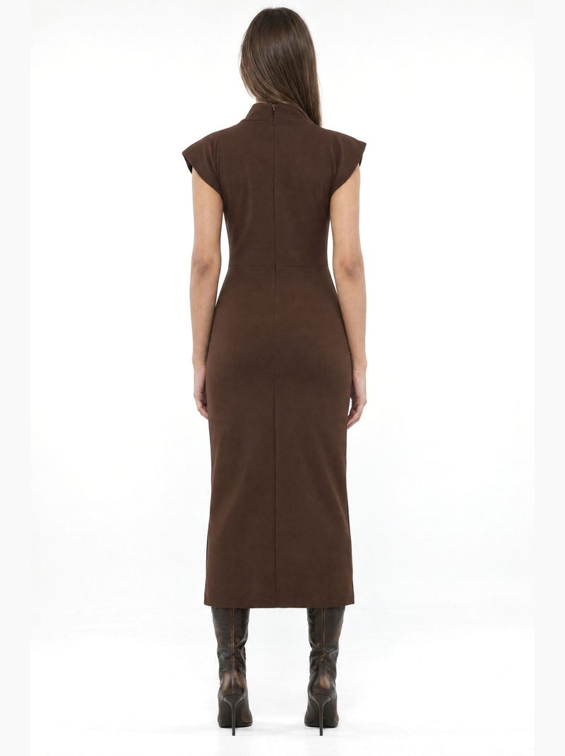 Vestido midi feminino em poliéster-elastano busem Castanho - Kiabi