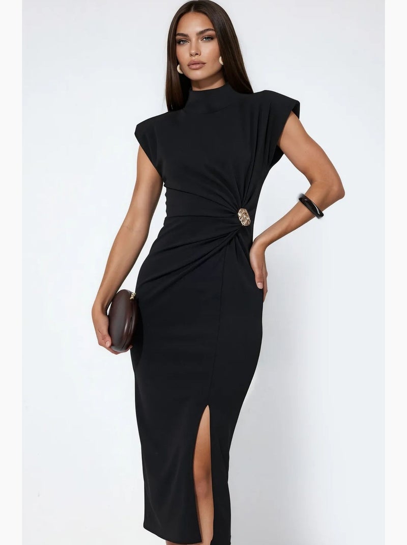 Vestido midi feminino em poliéster-elastano busem Preto - Kiabi