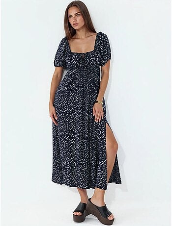 Vestido midi feminino em popelina de viscose busem