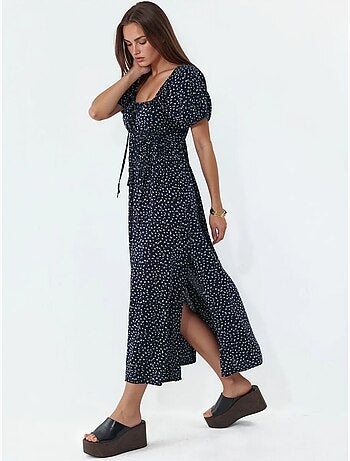 Vestido midi feminino em popelina de viscose busem