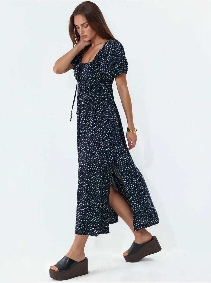 Vestido midi feminino em popelina de viscose busem Preto - Kiabi