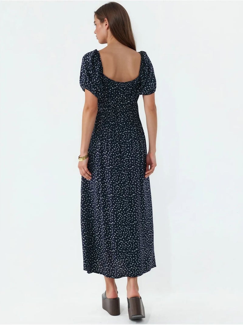 Vestido midi feminino em popelina de viscose busem Preto - Kiabi