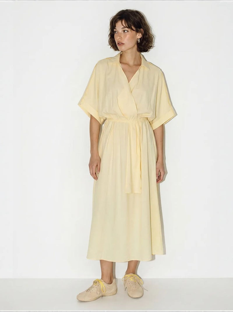 Vestido midi feminino lucci Amarelo-limão - Kiabi