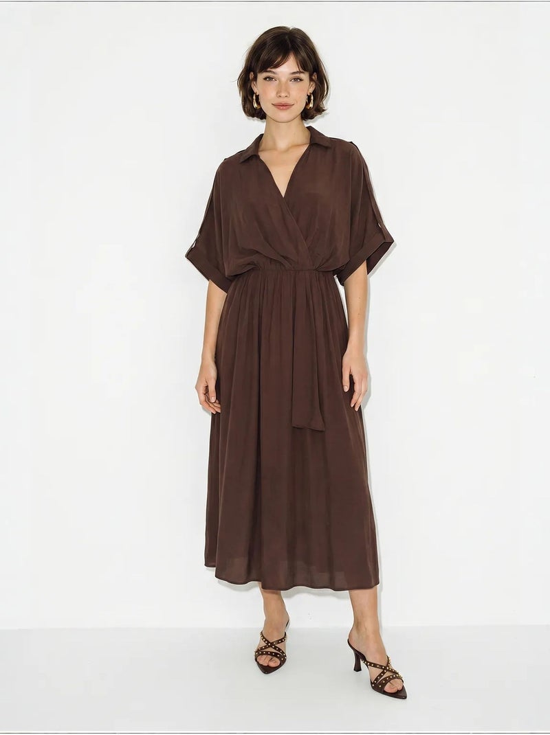 Vestido midi feminino lucci Castanho - Kiabi