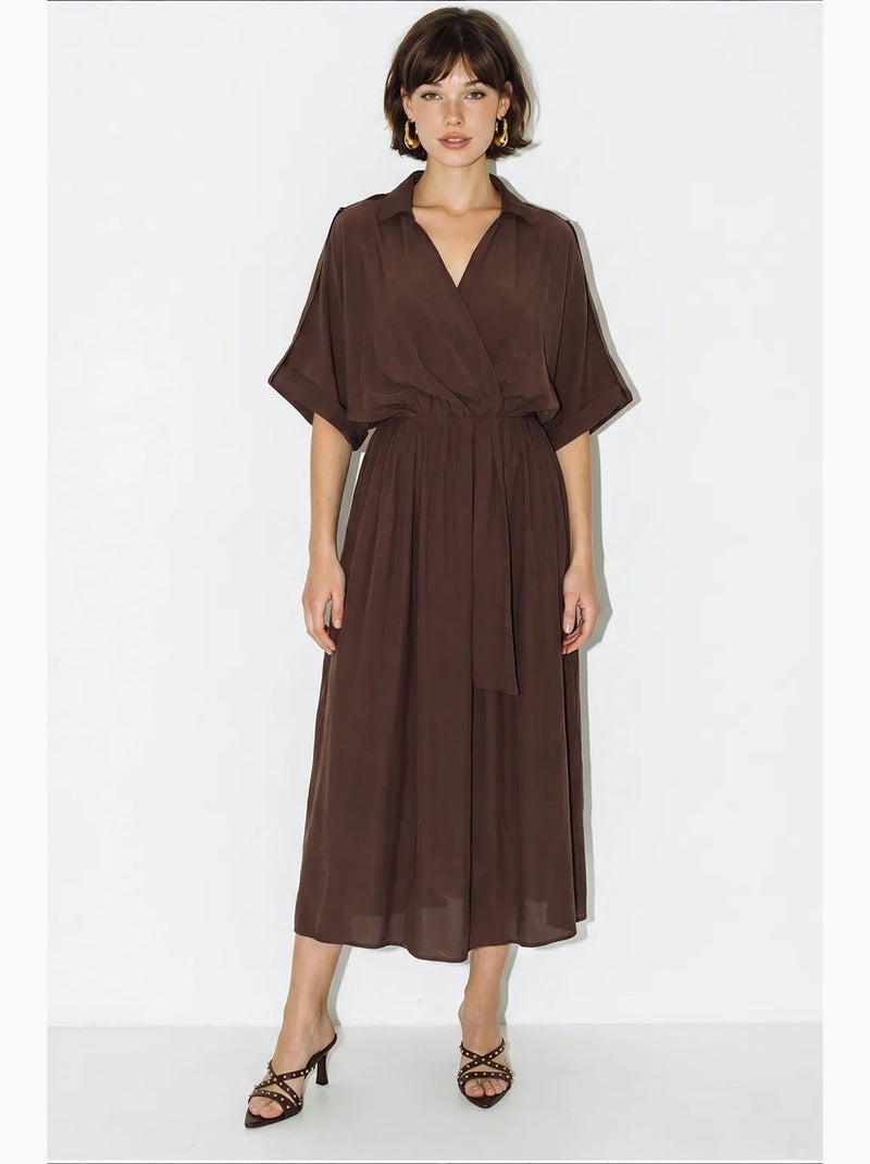 Vestido midi feminino lucci Castanho - Kiabi