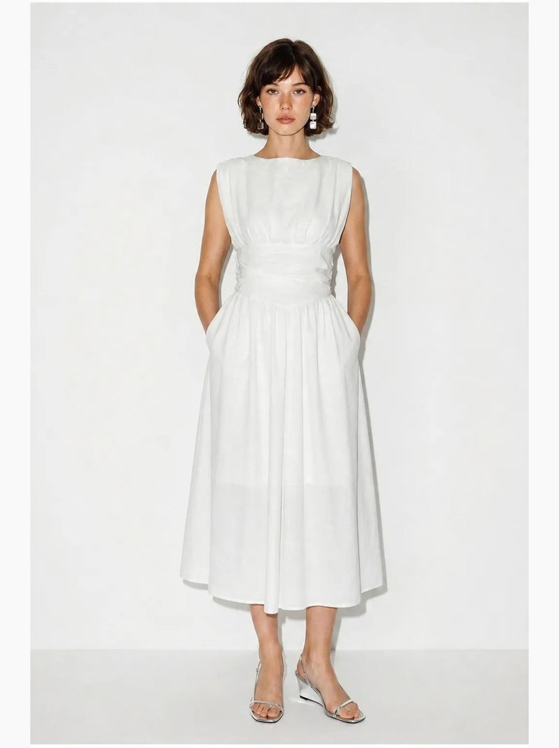 Vestido midi feminino sem mangas em linha a lucci Branco - Kiabi