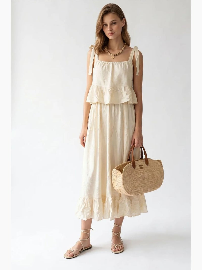 Vestido midi feminino sem mangas em linha a mixray Creme - Kiabi