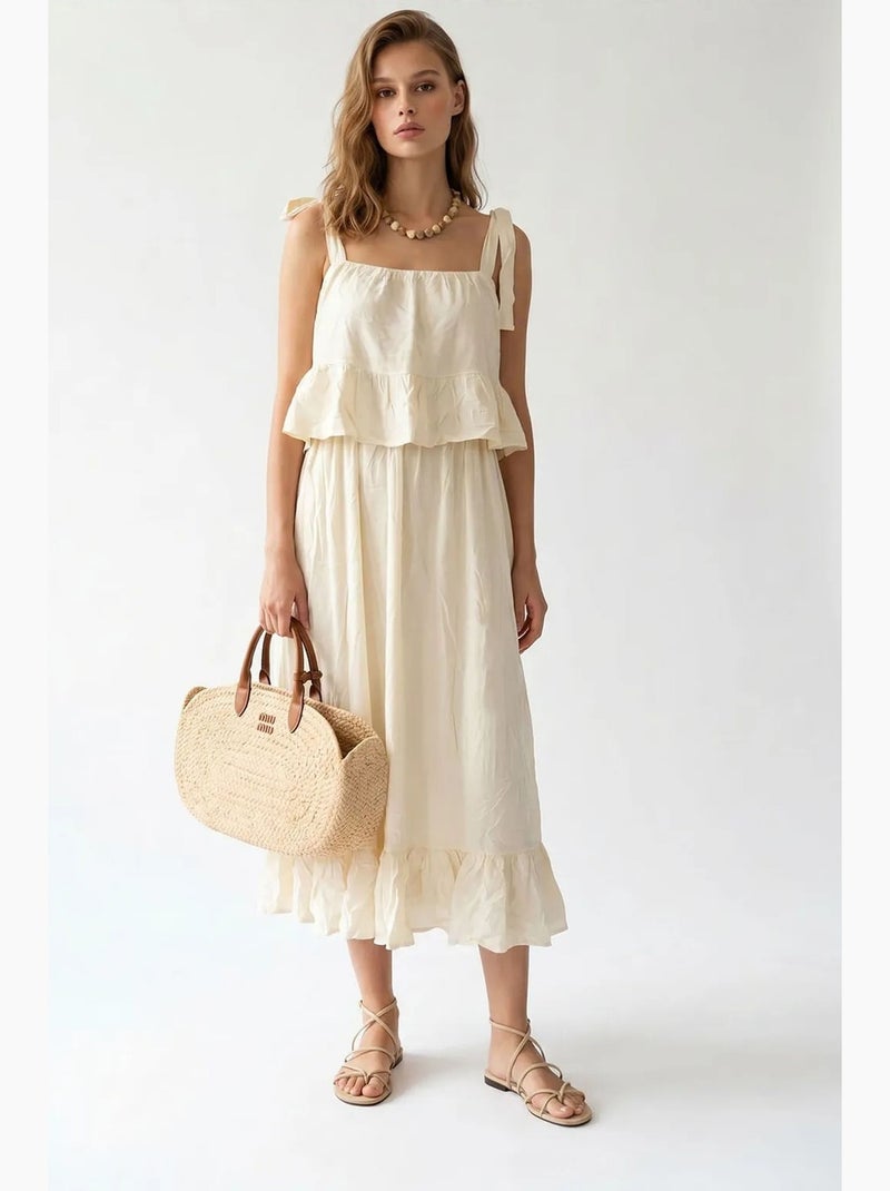 Vestido midi feminino sem mangas em linha a mixray Creme - Kiabi