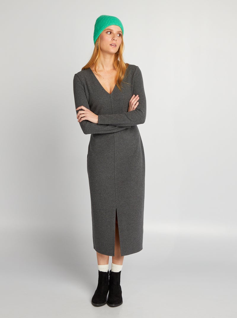 Vestido midi finamente nervurado CINZA - Kiabi