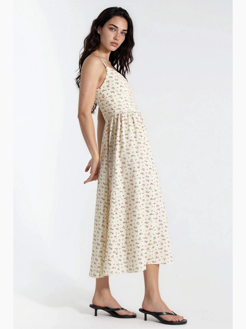 Vestido midi floral com alças hiccup Bege - Kiabi