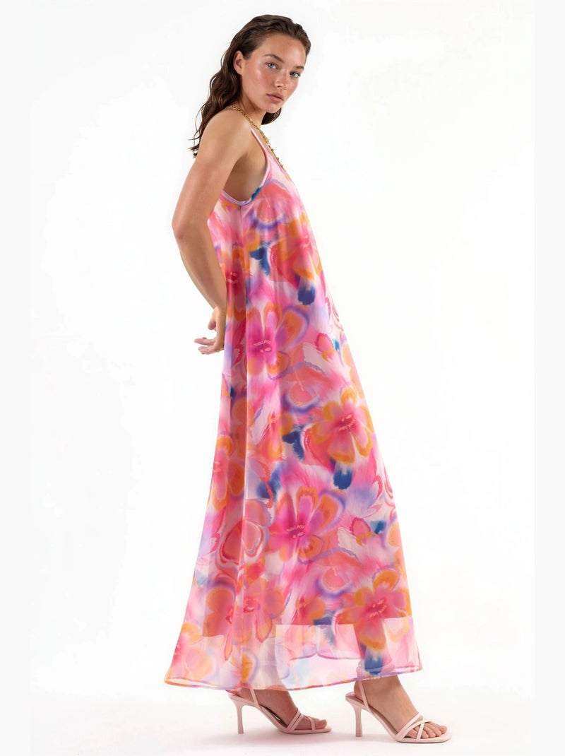 Vestido midi floral com decote em u busem Rosa-pálido - Kiabi