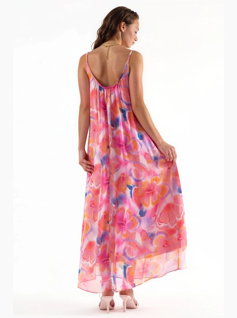 Vestido midi floral com decote em u busem Rosa-pálido - Kiabi